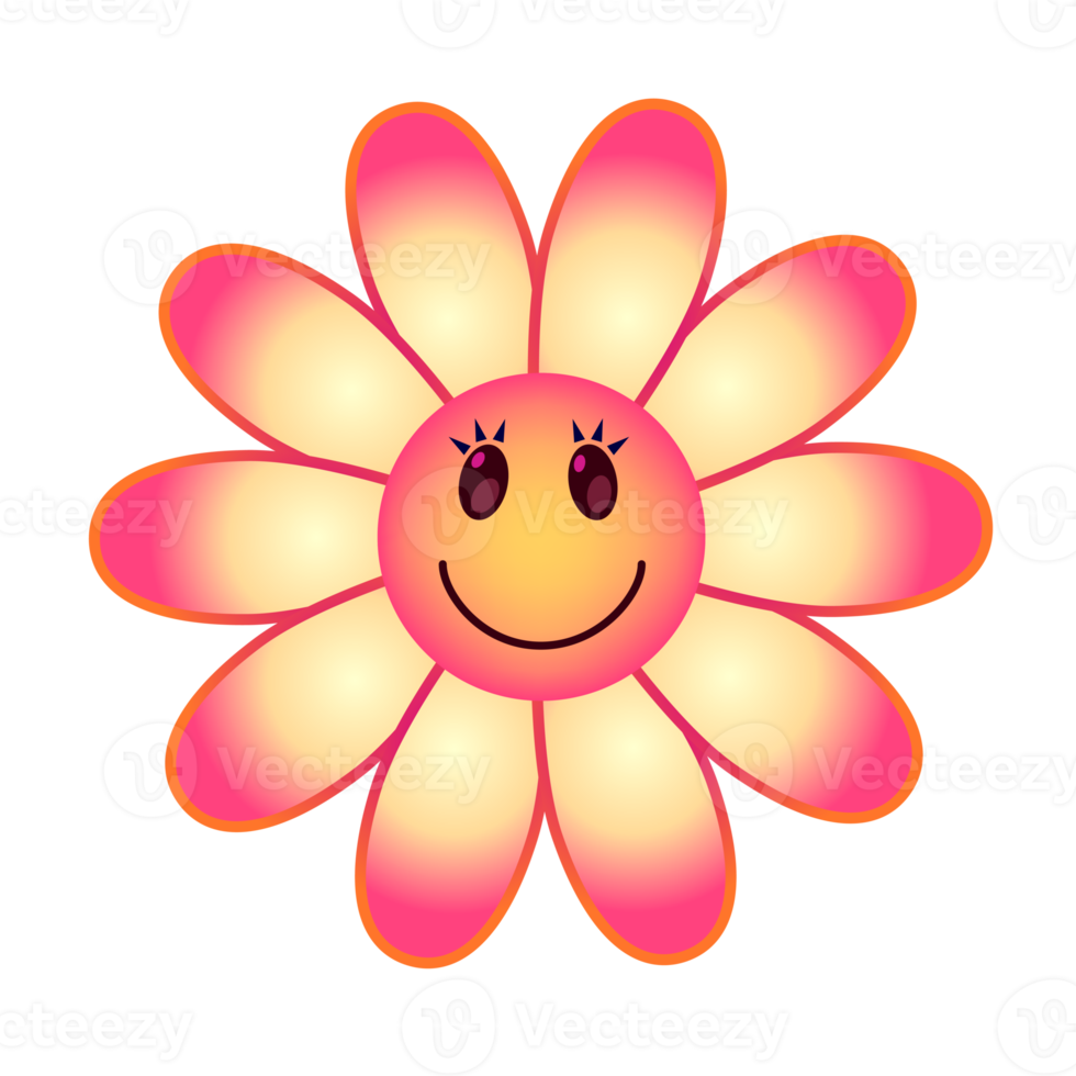 Smiling flowers with vibrant gradient colors. PNG with transparent background.