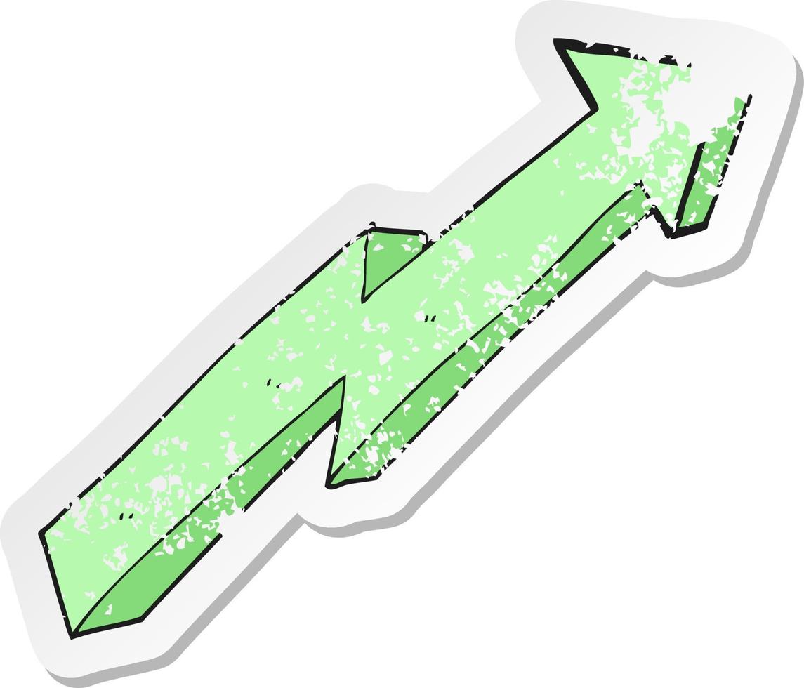 retro distressed sticker of a cartoon arrow up trend vector