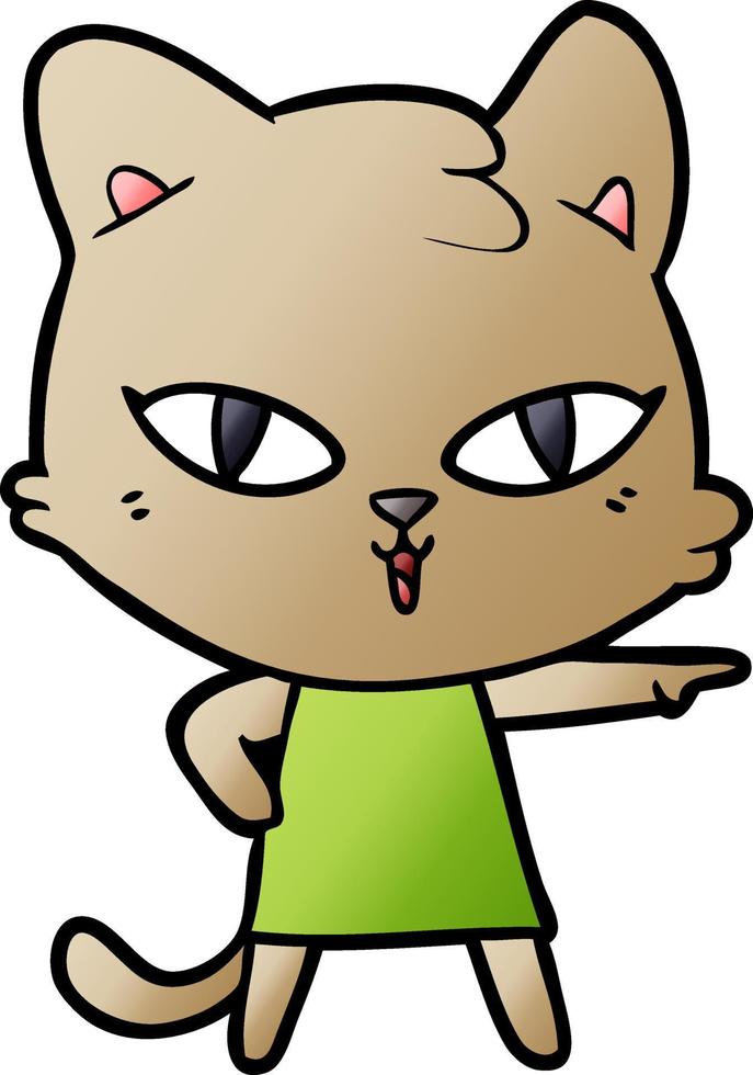 cartoon cat in dress pointing vector