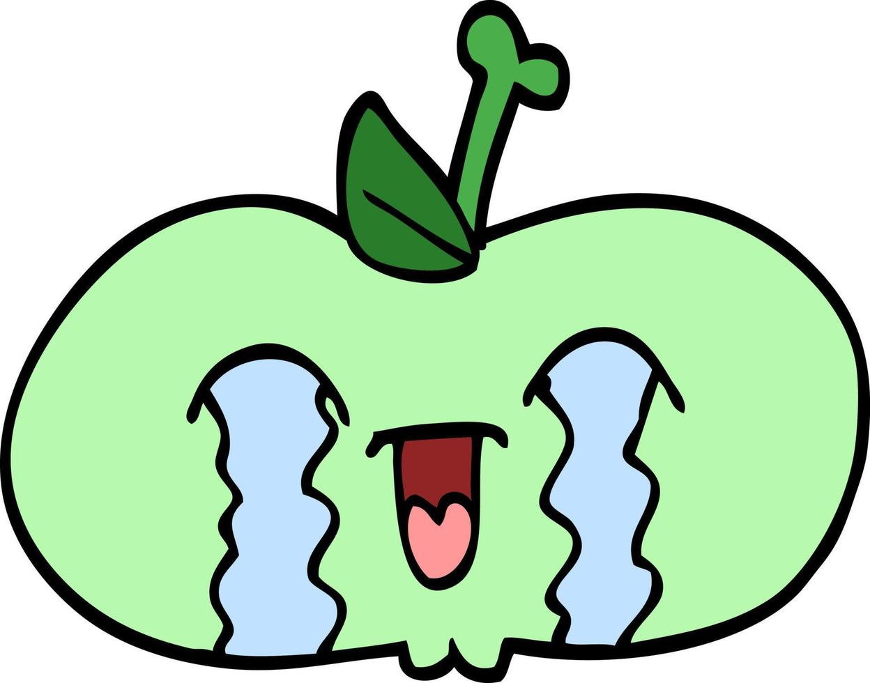 hand drawn doodle style cartoon of a sad apple vector
