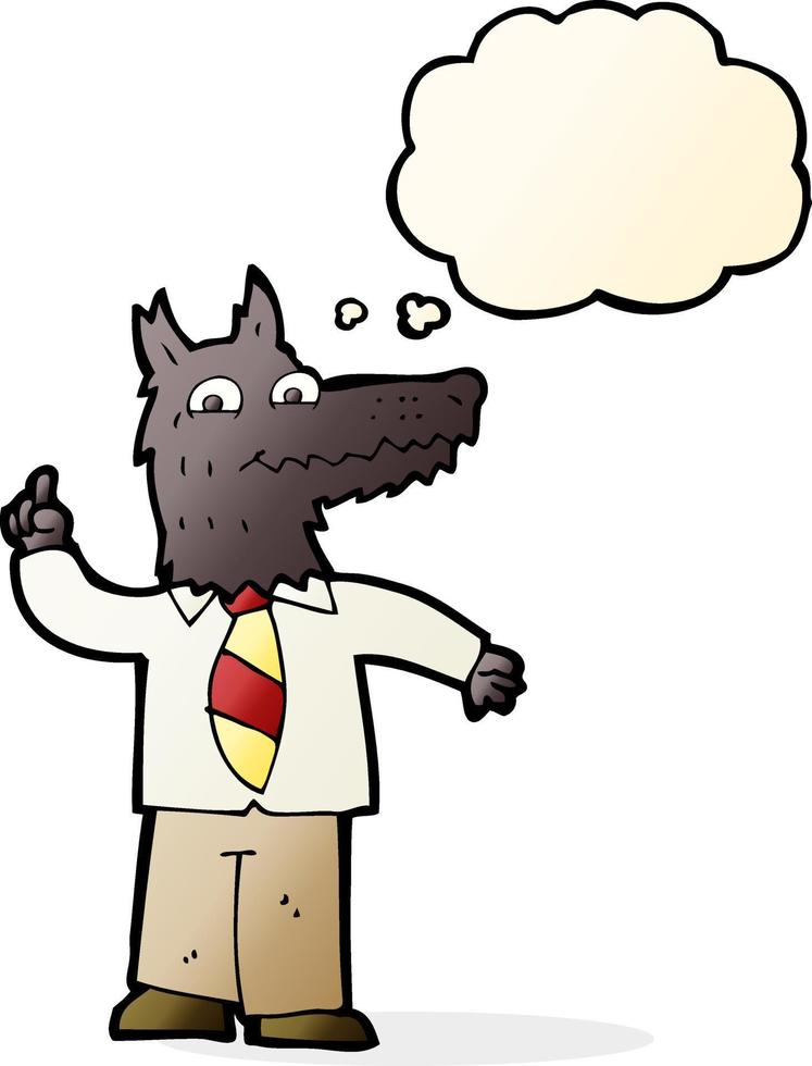 cartoon business wolf with idea with thought bubble vector