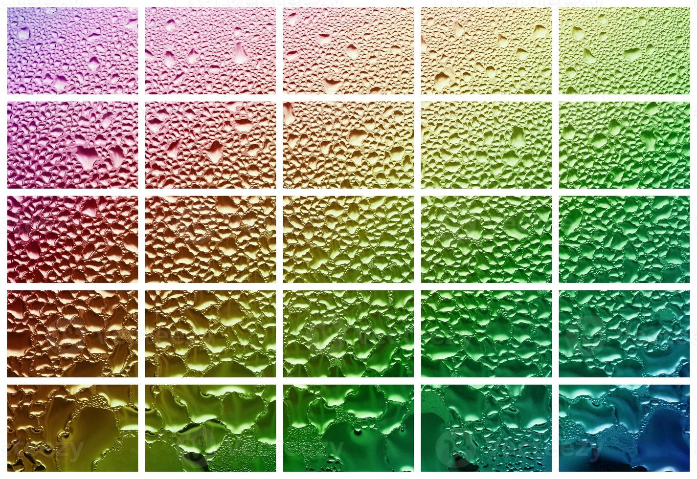 A collage of many different fragments of glass, decorated with rain drops from the condensate. Rainbow colors photo