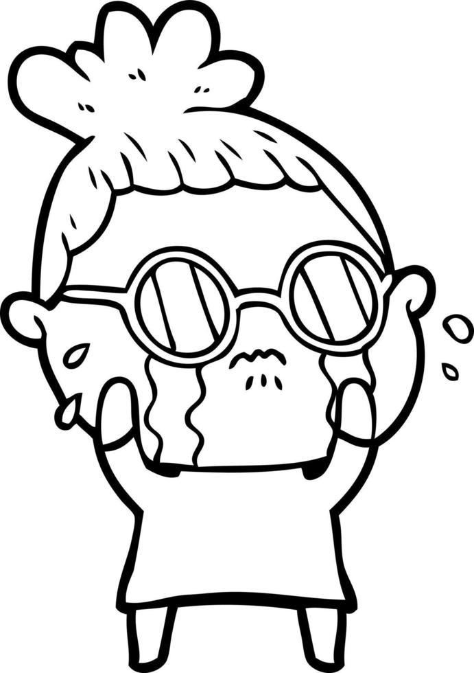 cartoon crying woman wearing spectacles vector