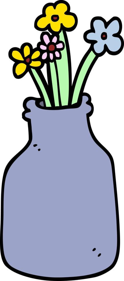 hand drawn doodle style cartoon flowers in vase vector