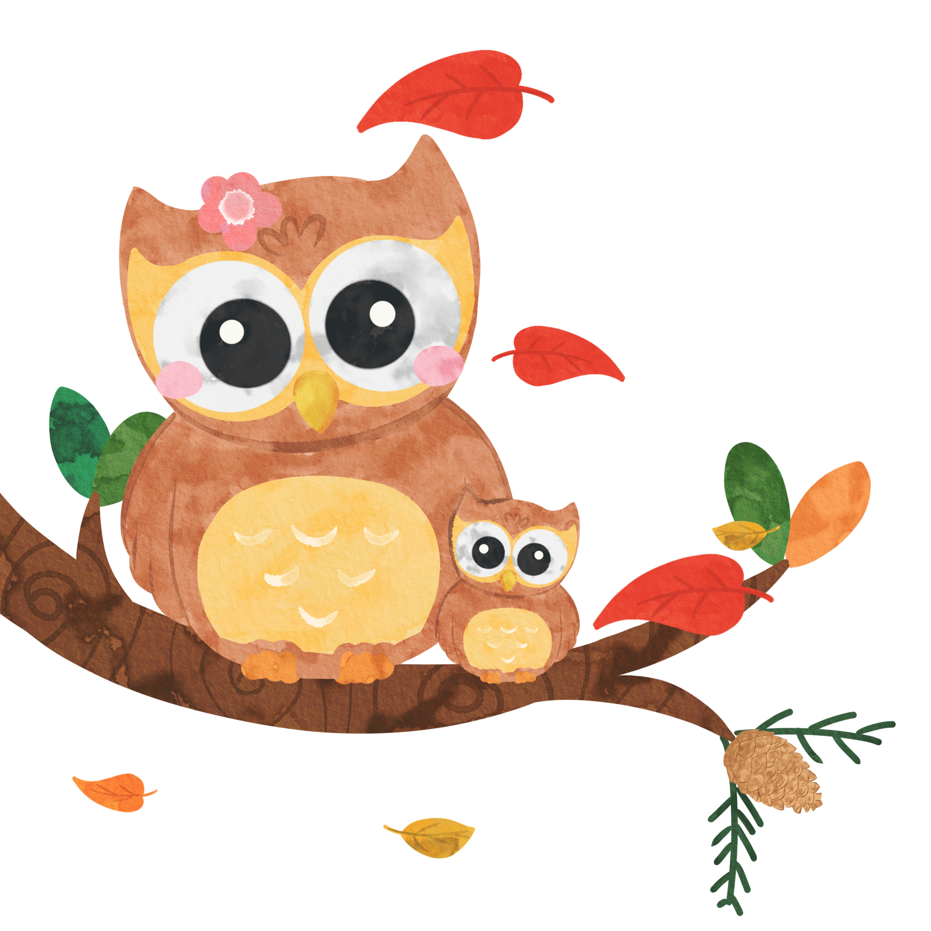 Free watercolor of owl family on tree 12302529 PNG with Transparent  Background
