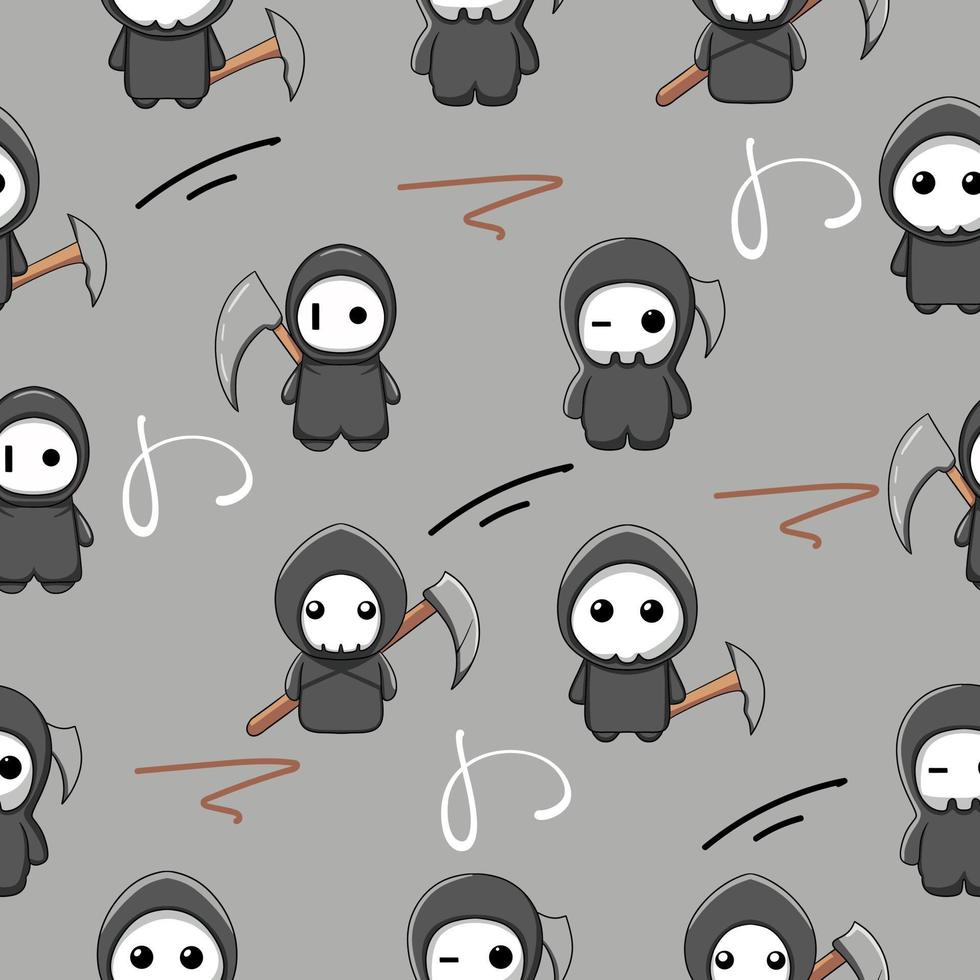 grim reaper lovely cute mascot character seamless pattern premium vector