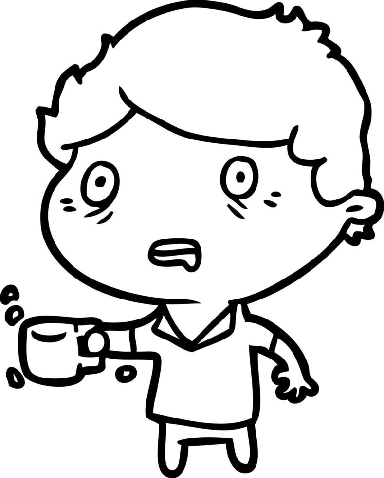 line drawing of a man jittery from drinking too much coffee vector