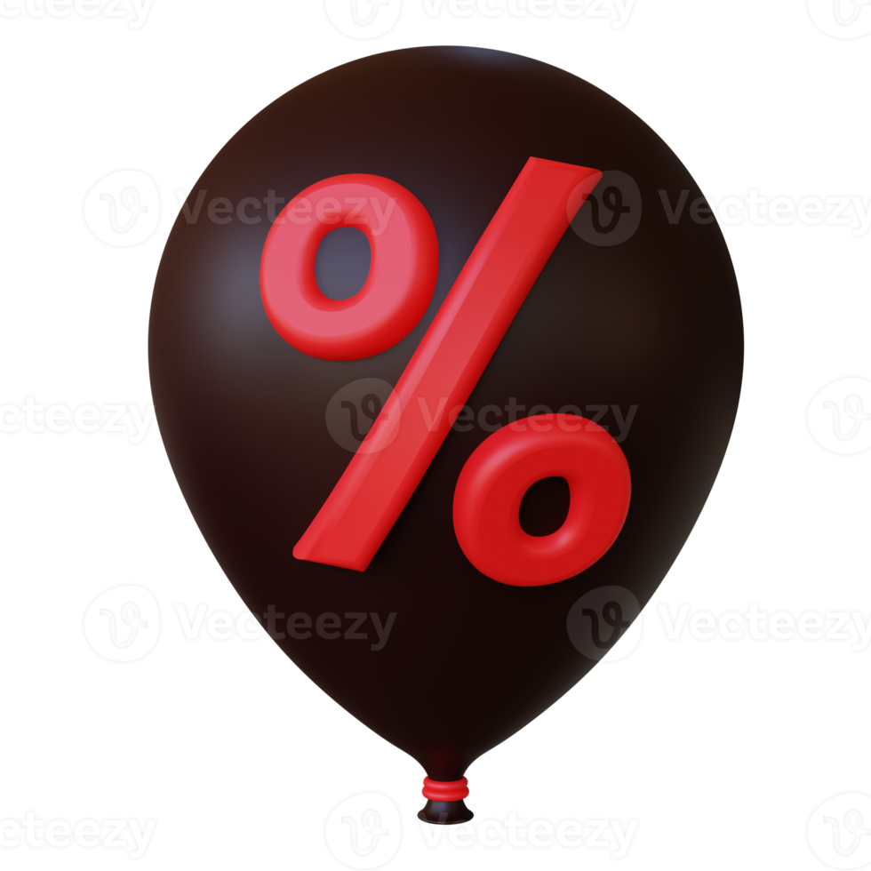 Stylized 3D Black Balloon with Discount SIgn for Black Friday Promotion png