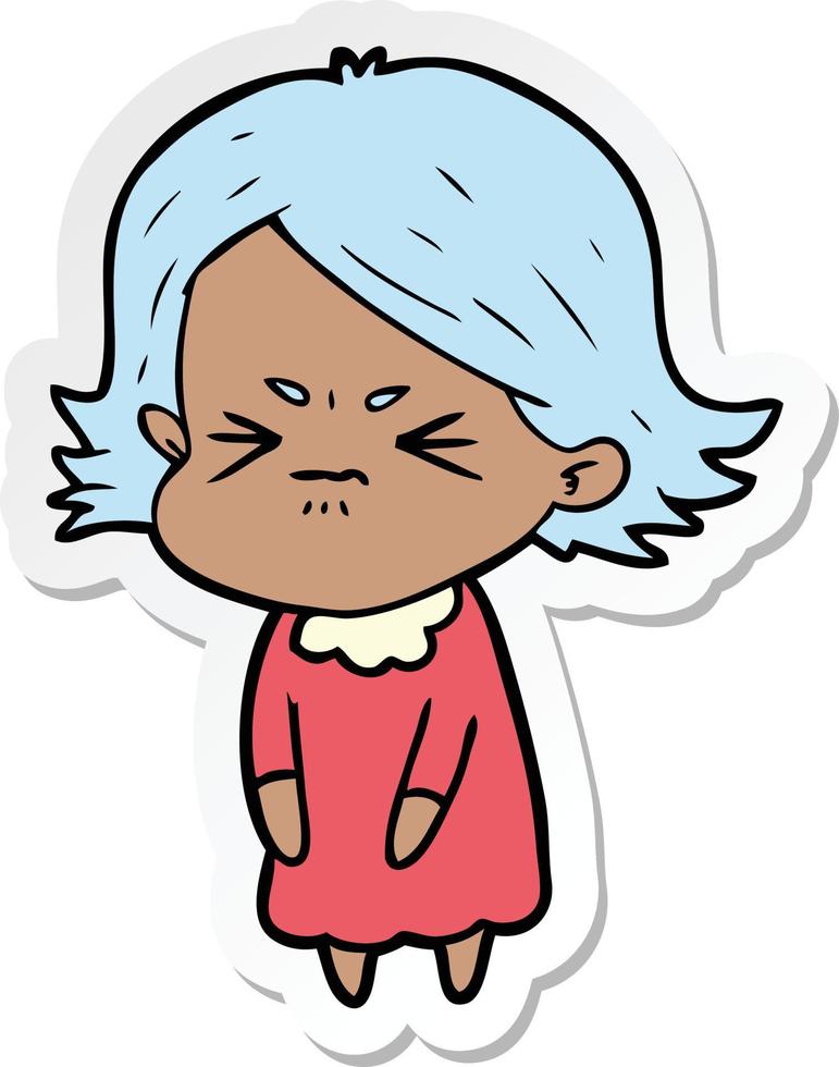 sticker of a cartoon angry woman vector