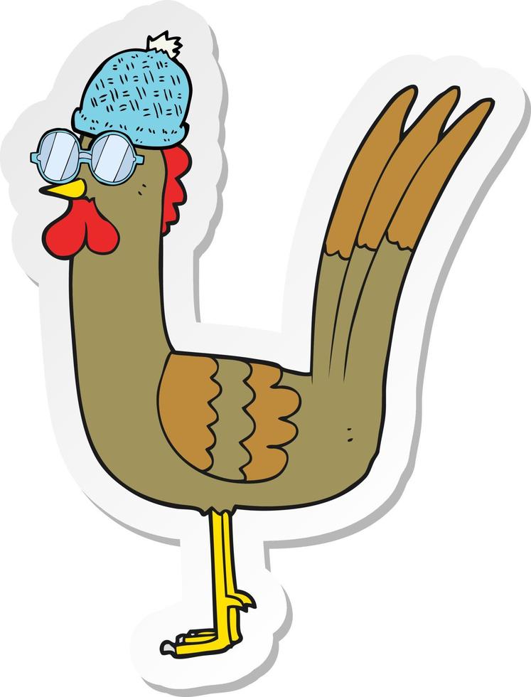 sticker of a cartoon chicken wearing disguise vector