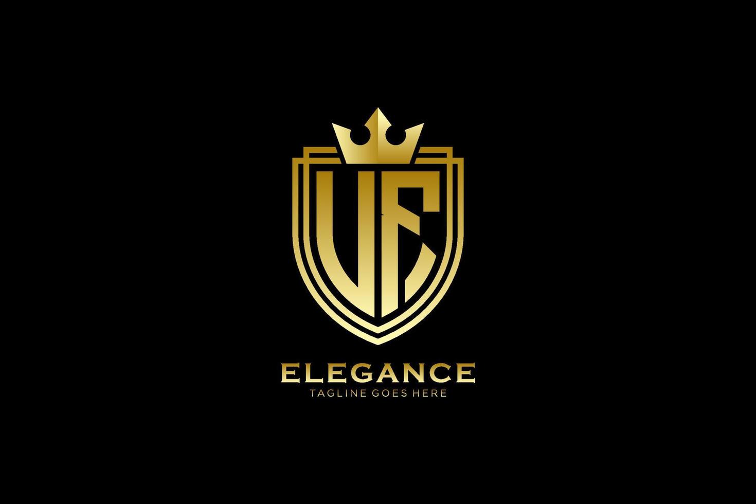 initial UF elegant luxury monogram logo or badge template with scrolls and royal crown - perfect for luxurious branding projects vector