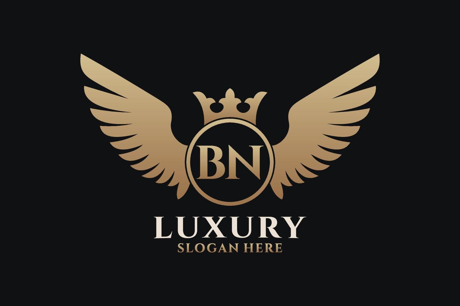 Luxury royal wing Letter BN crest Gold color Logo vector, Victory logo, crest logo, wing logo, vector logo template.