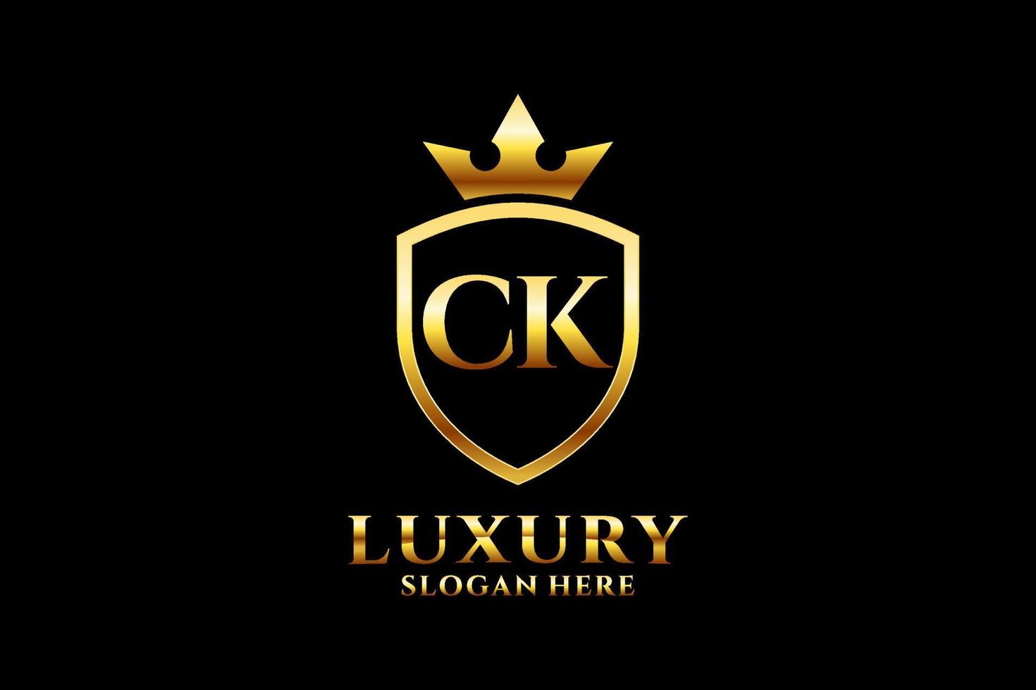 initial CK elegant luxury monogram logo or badge template with scrolls and royal crown - perfect for luxurious branding projects vector