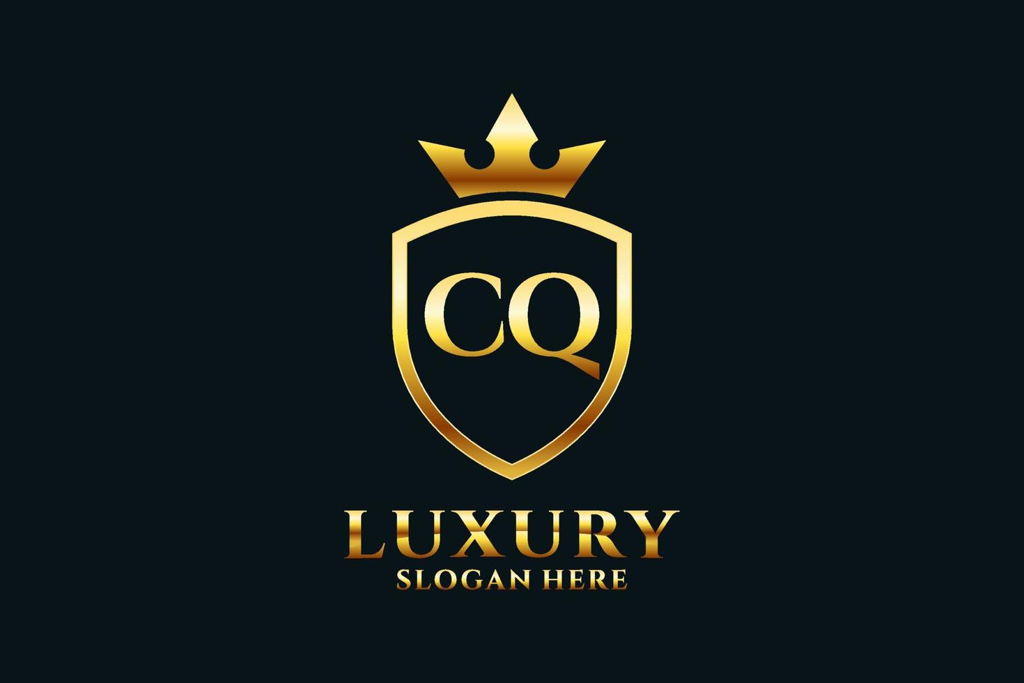 initial CQ elegant luxury monogram logo or badge template with scrolls and royal crown - perfect for luxurious branding projects vector