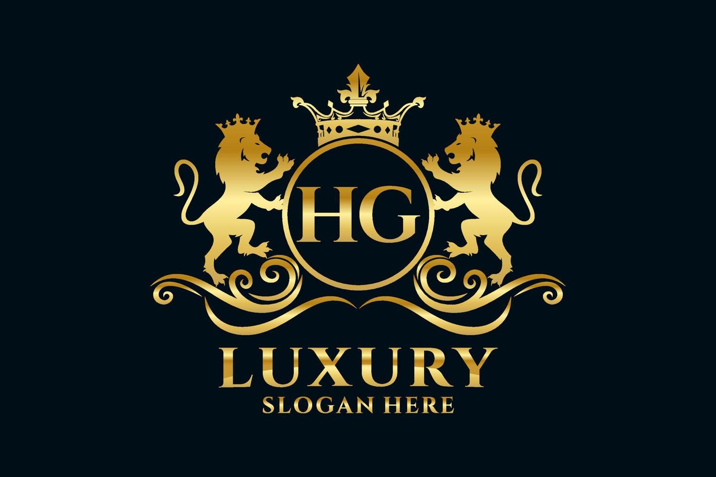 Initial HG Letter Lion Royal Luxury Logo template in vector art for luxurious branding projects and other vector illustration.