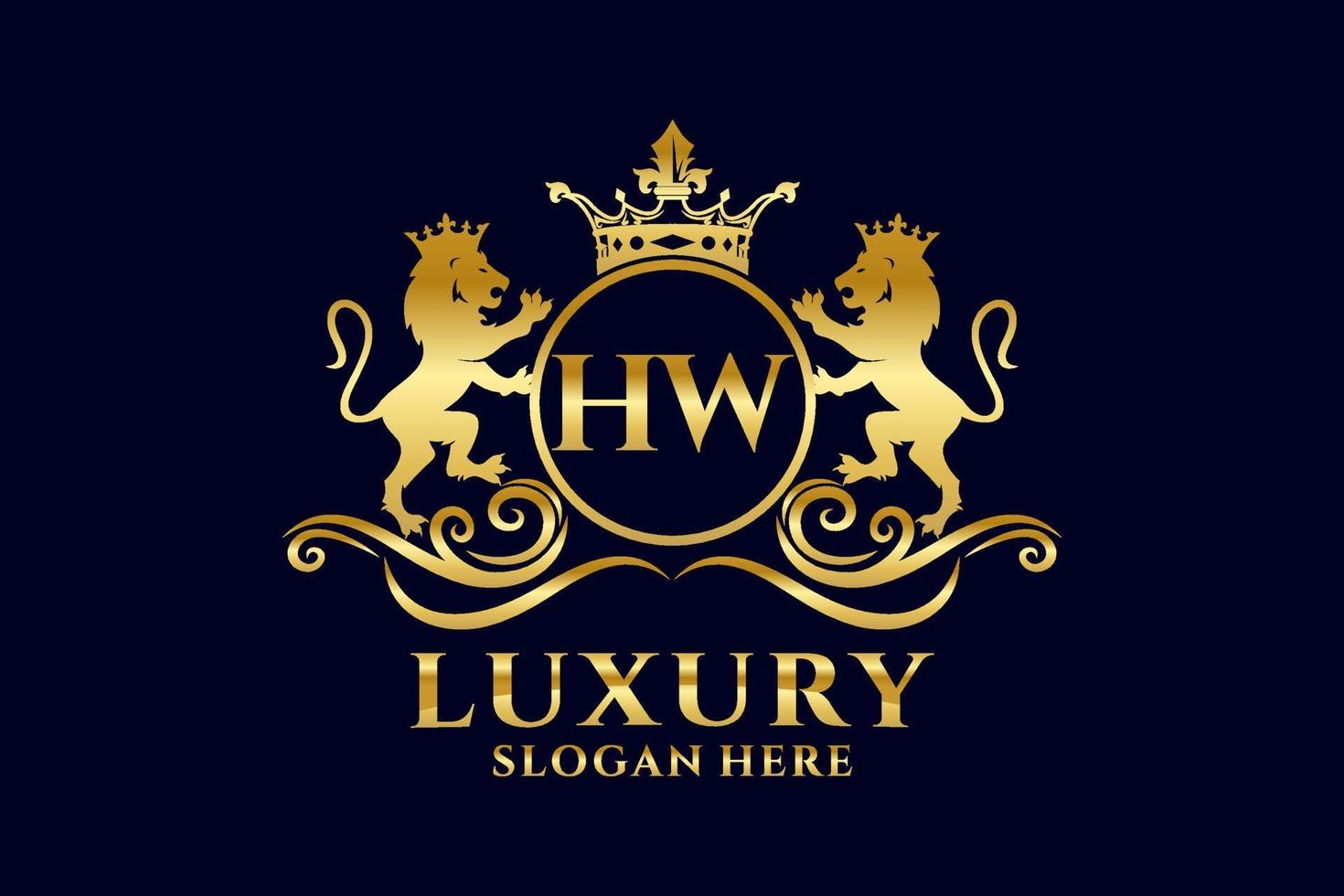 Initial HW Letter Lion Royal Luxury Logo template in vector art for luxurious branding projects and other vector illustration.