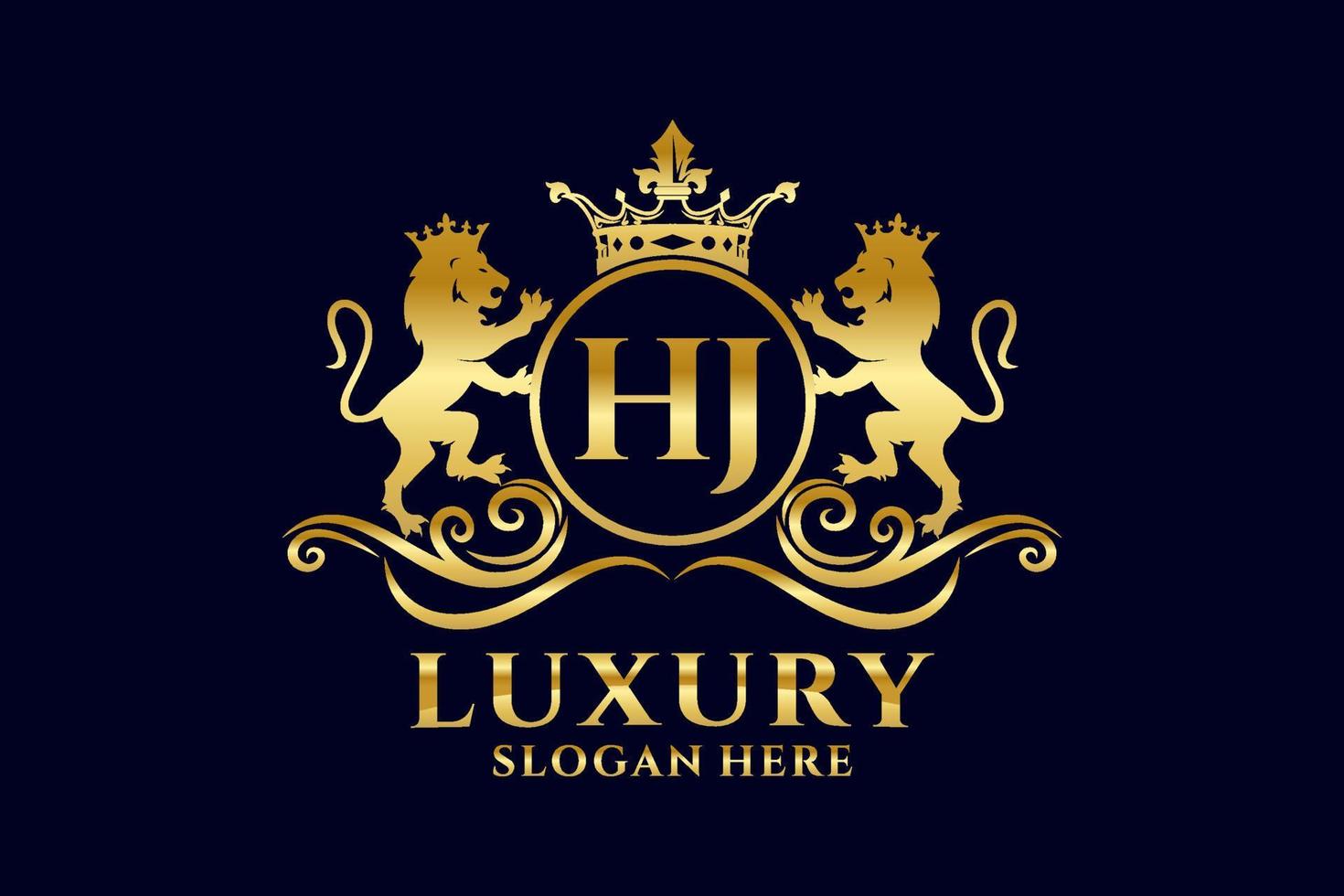 Initial HJ Letter Lion Royal Luxury Logo template in vector art for luxurious branding projects and other vector illustration.