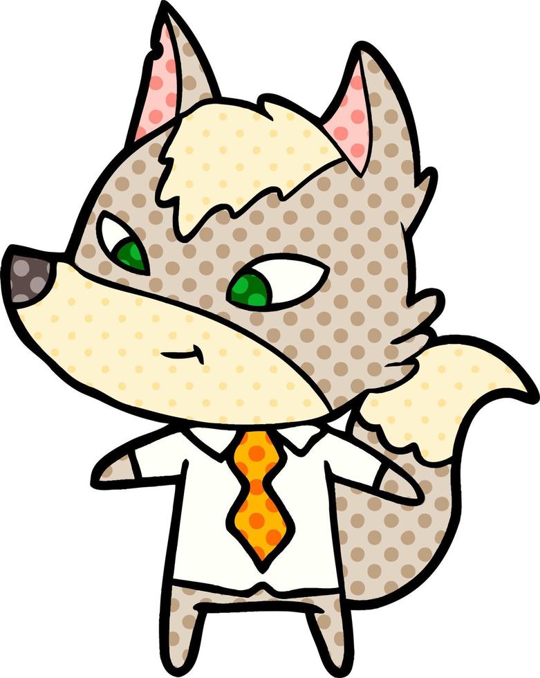 friendly cartoon wolf manager vector