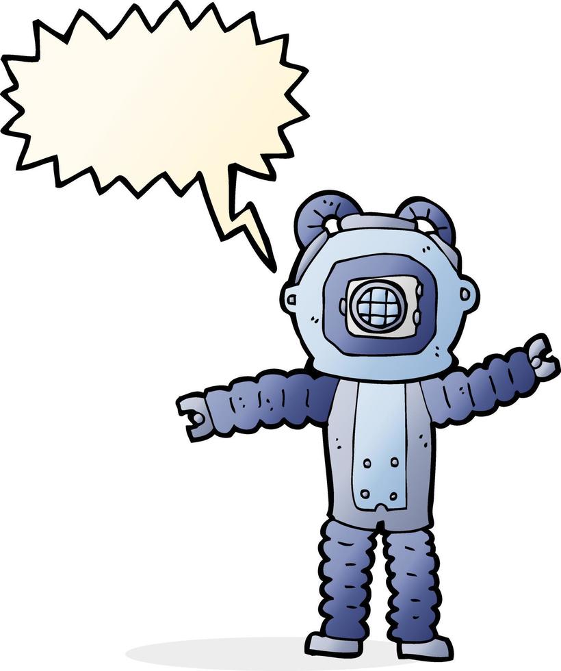 cartoon deep sea diver with speech bubble vector