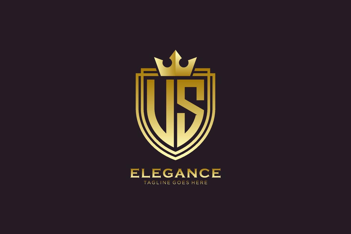 initial US elegant luxury monogram logo or badge template with scrolls and royal crown - perfect for luxurious branding projects vector