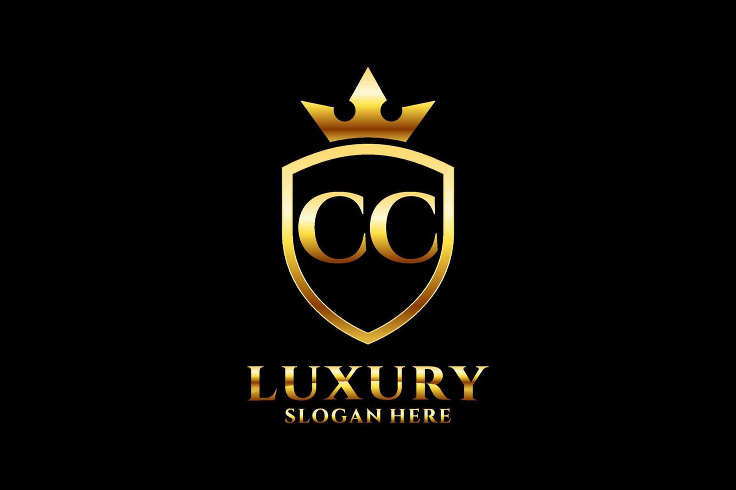 initial CC elegant luxury monogram logo or badge template with scrolls and royal crown - perfect for luxurious branding projects vector