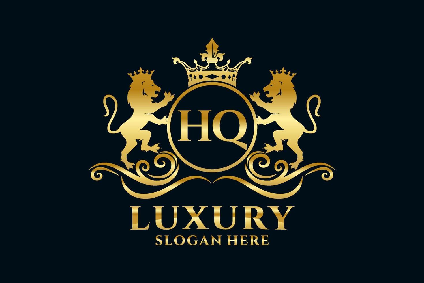 Initial HQ Letter Lion Royal Luxury Logo template in vector art for luxurious branding projects and other vector illustration.