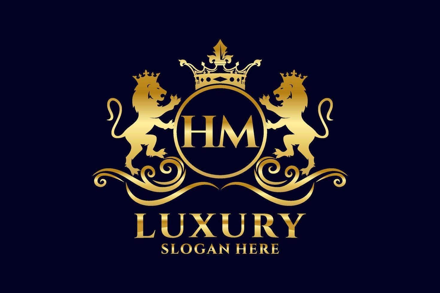Initial HM Letter Lion Royal Luxury Logo template in vector art for luxurious branding projects and other vector illustration.
