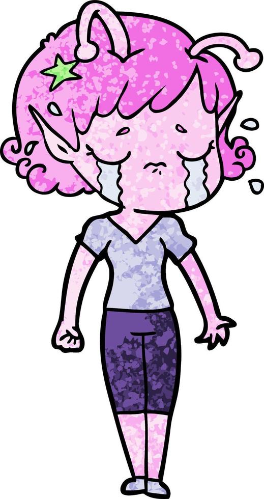 cartoon crying alien girl vector