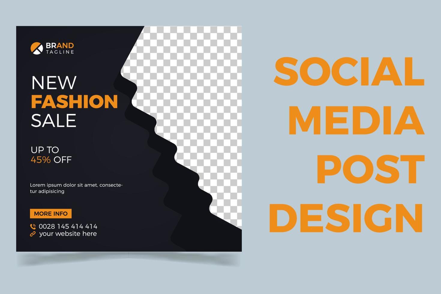 Fashion social media post design template, Modern sale banner design, black color vector