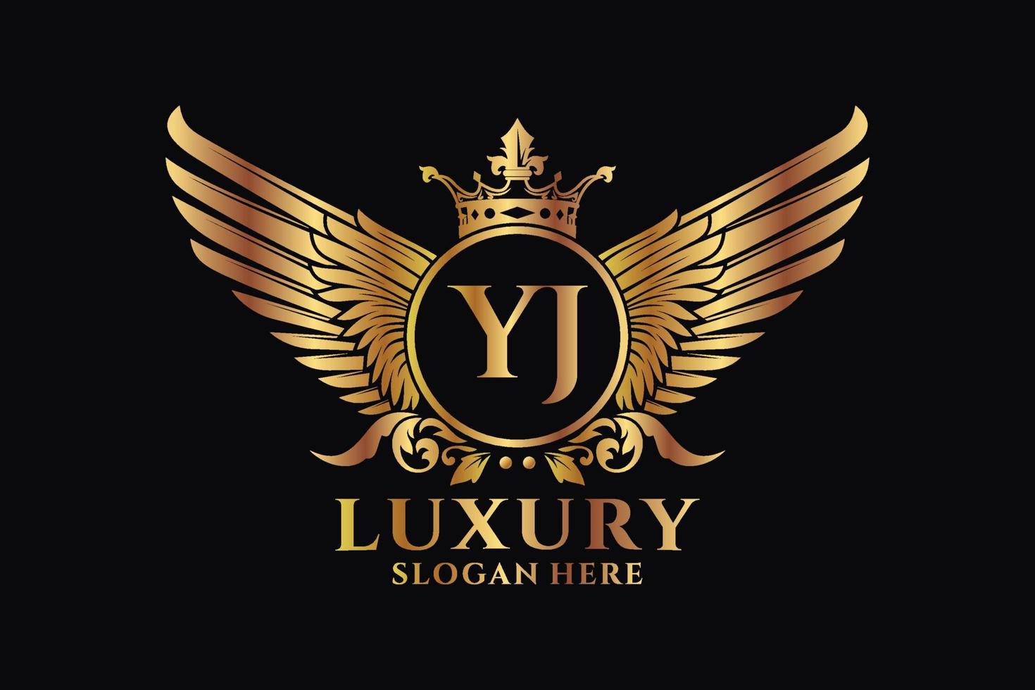 Luxury royal wing Letter YJ crest Gold color Logo vector, Victory logo, crest logo, wing logo, vector logo template.