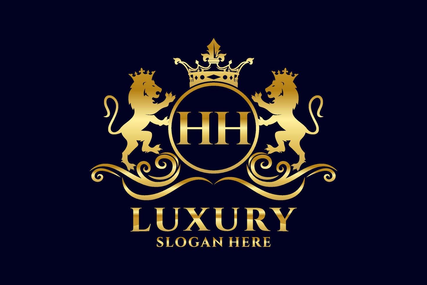 Initial HH Letter Lion Royal Luxury Logo template in vector art for luxurious branding projects and other vector illustration.