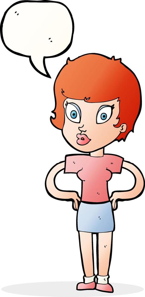 cartoon woman with hands on hips with speech bubble vector
