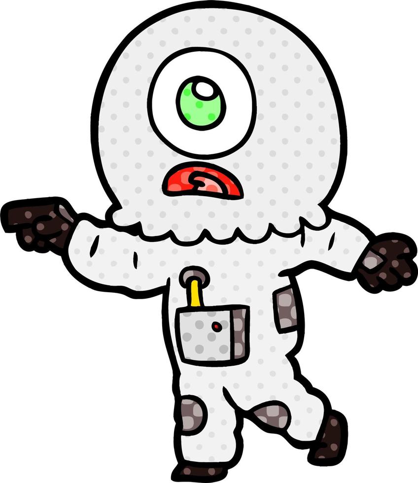 cartoon cyclops alien spaceman pointing vector