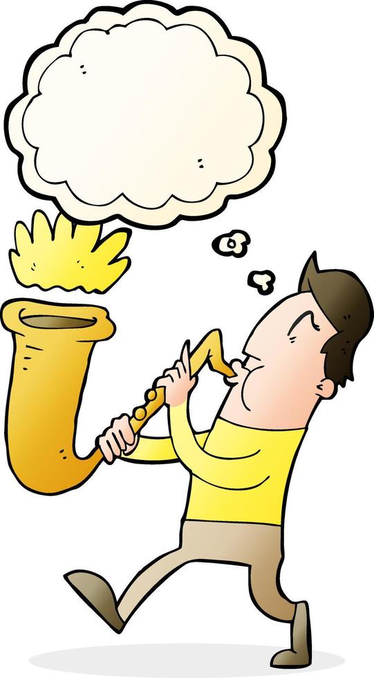 cartoon man blowing saxophone with thought bubble vector