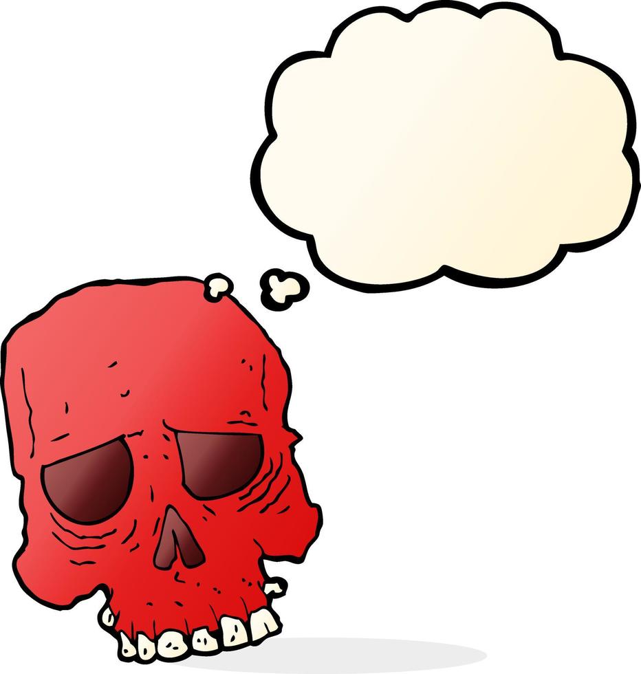 cartoon spooky skull with thought bubble vector