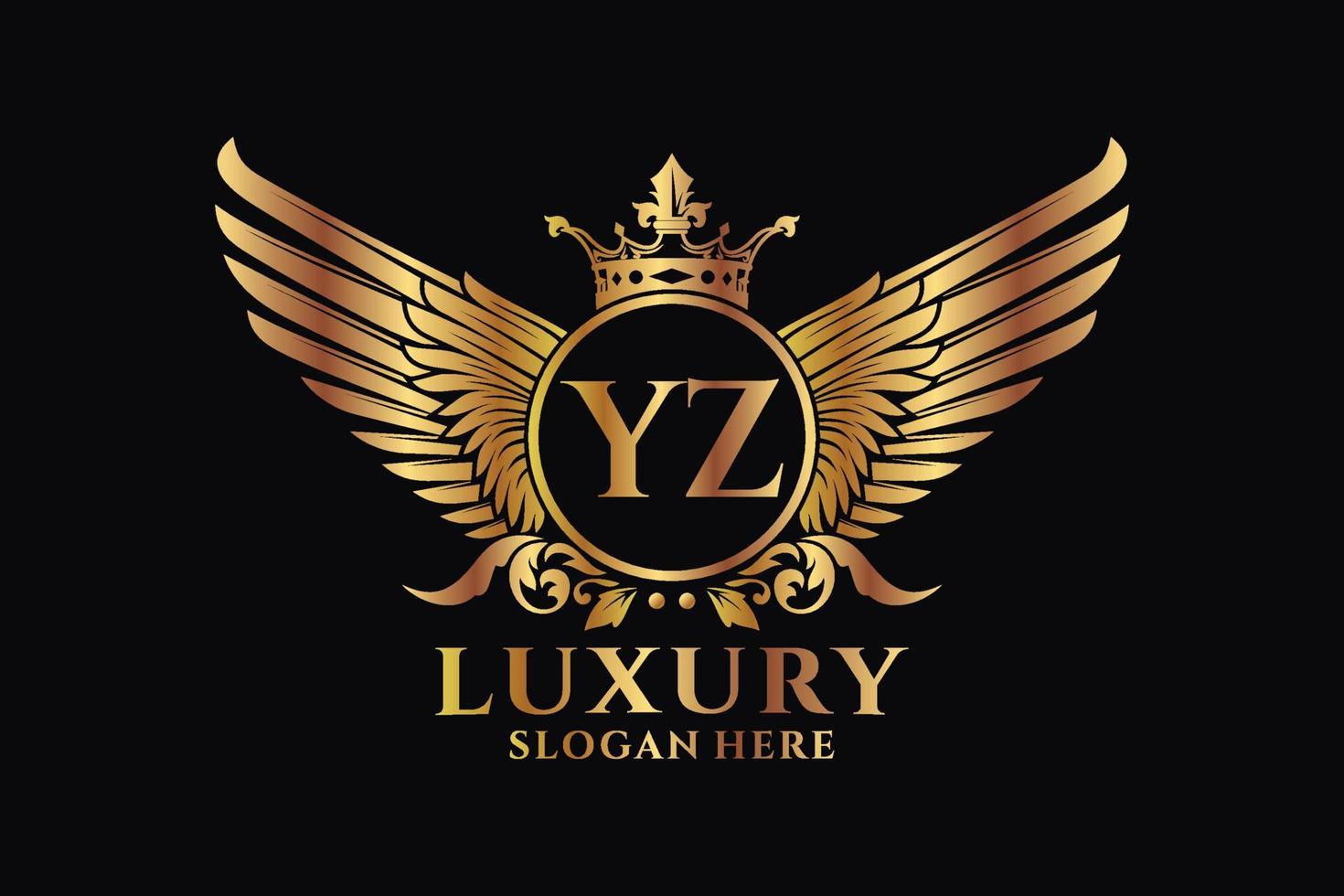 Luxury royal wing Letter YZ crest Gold color Logo vector, Victory logo, crest logo, wing logo, vector logo template.