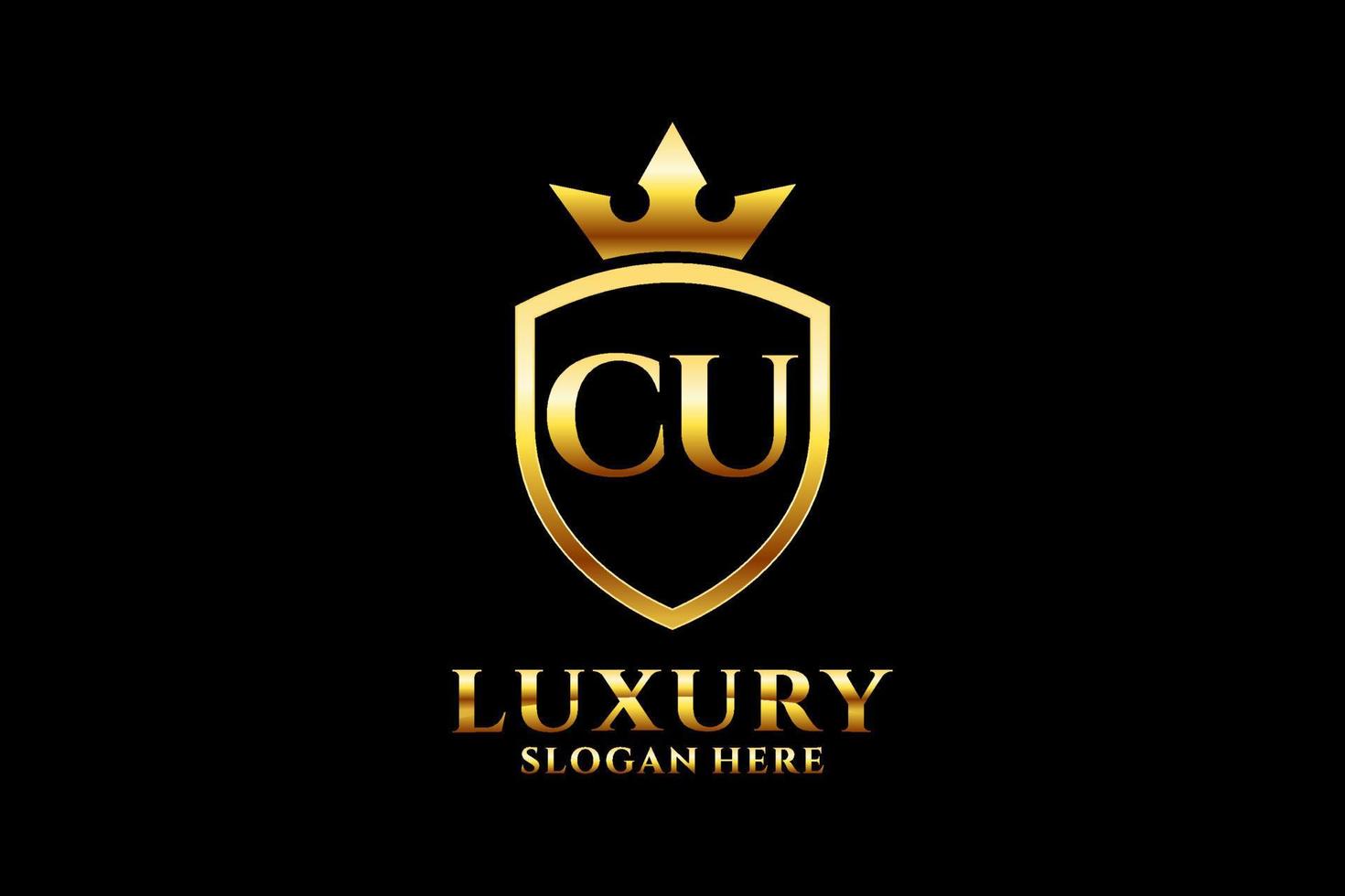 initial CU elegant luxury monogram logo or badge template with scrolls and royal crown - perfect for luxurious branding projects vector