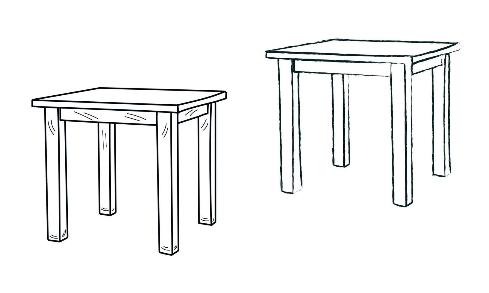 Set, outline silhouette, table, desk, diet table, desktop, kitchen table, piece of furniture, isolated vector. vector