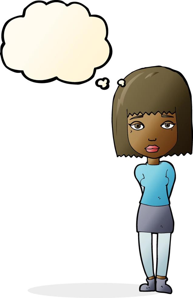 cartoon serious girl with thought bubble vector