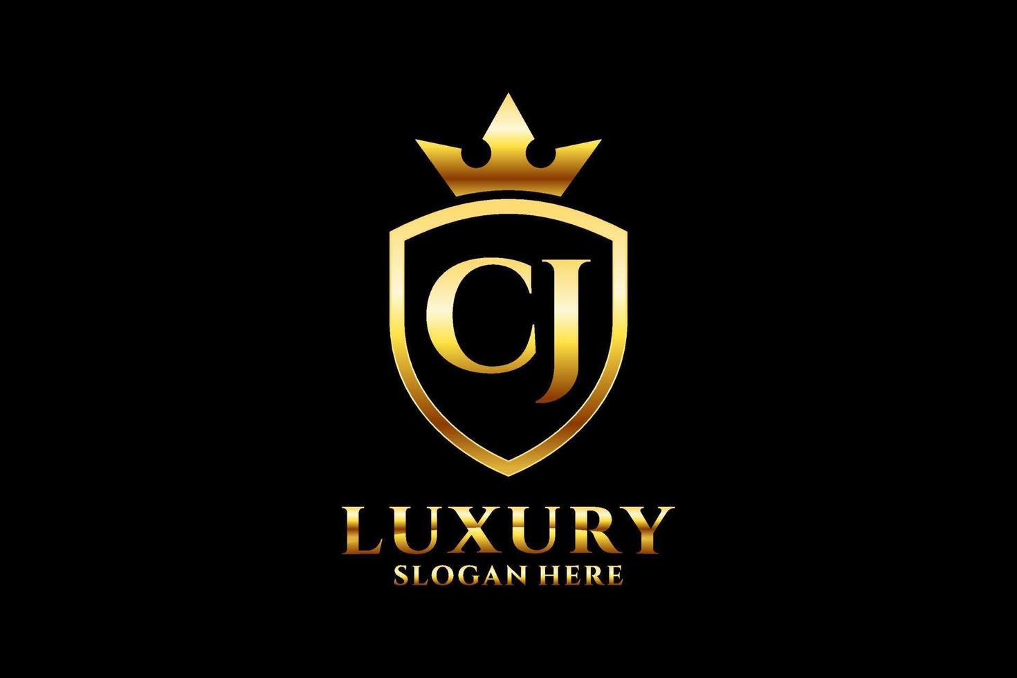 initial CJ elegant luxury monogram logo or badge template with scrolls and royal crown - perfect for luxurious branding projects vector