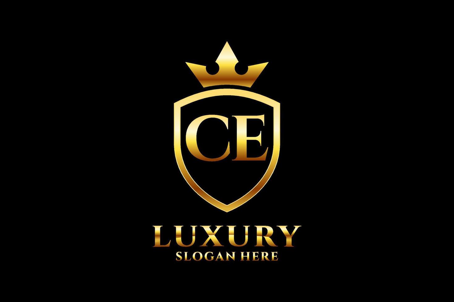 initial CE elegant luxury monogram logo or badge template with scrolls and royal crown - perfect for luxurious branding projects vector