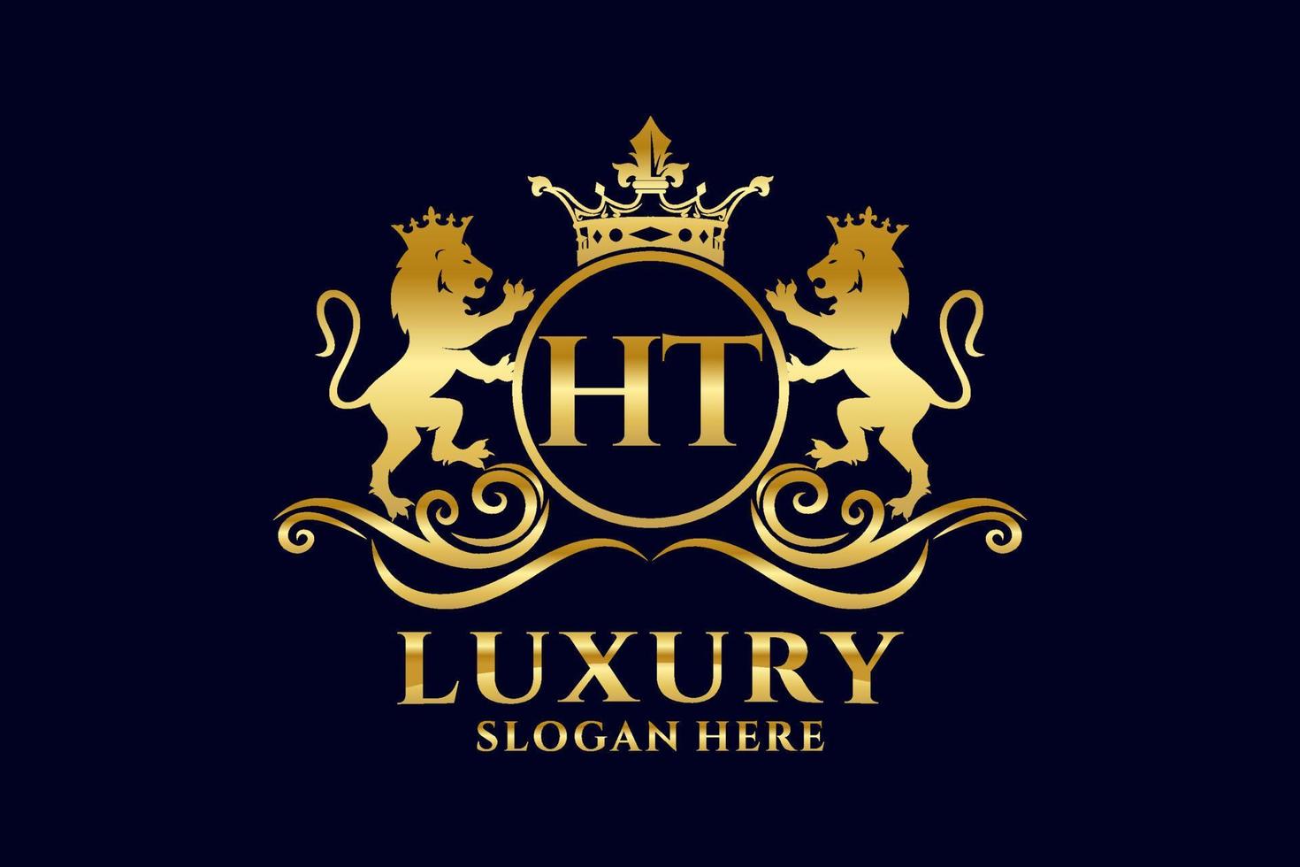 Initial HT Letter Lion Royal Luxury Logo template in vector art for luxurious branding projects and other vector illustration.