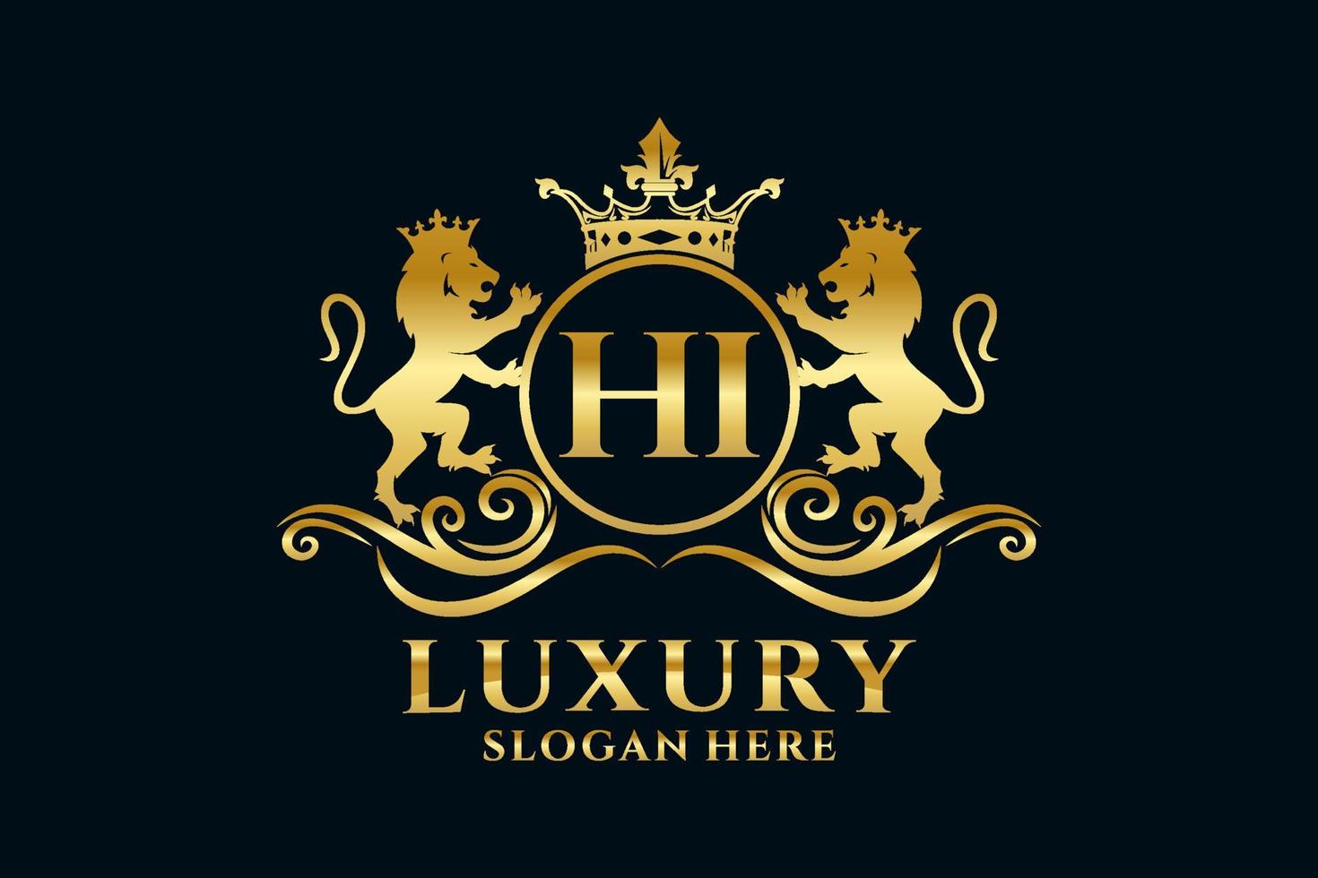 Initial HI Letter Lion Royal Luxury Logo template in vector art for luxurious branding projects and other vector illustration.