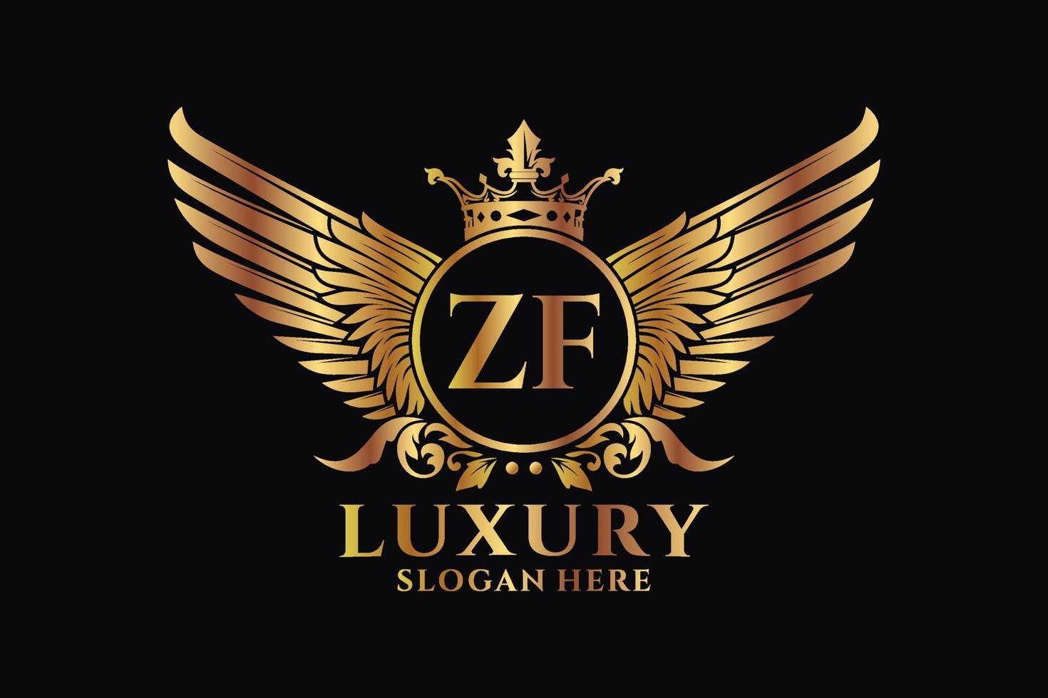 Luxury royal wing Letter ZF crest Gold color Logo vector, Victory logo, crest logo, wing logo, vector logo template.