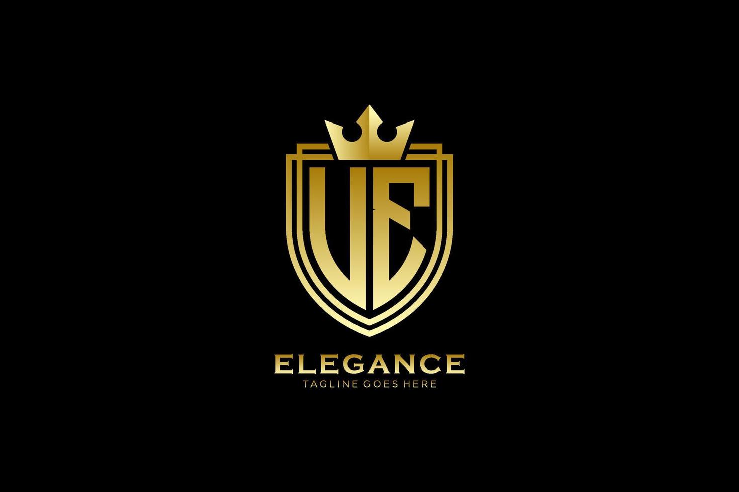 initial UE elegant luxury monogram logo or badge template with scrolls and royal crown - perfect for luxurious branding projects vector