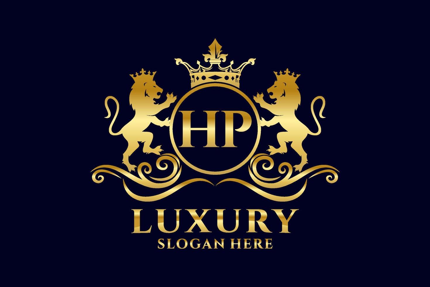 Initial HP Letter Lion Royal Luxury Logo template in vector art for luxurious branding projects and other vector illustration.