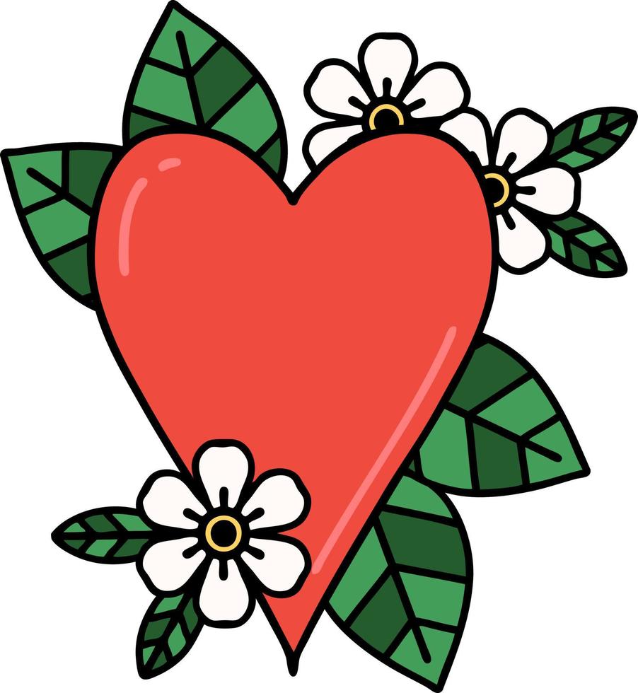 traditional tattoo of a botanical heart vector