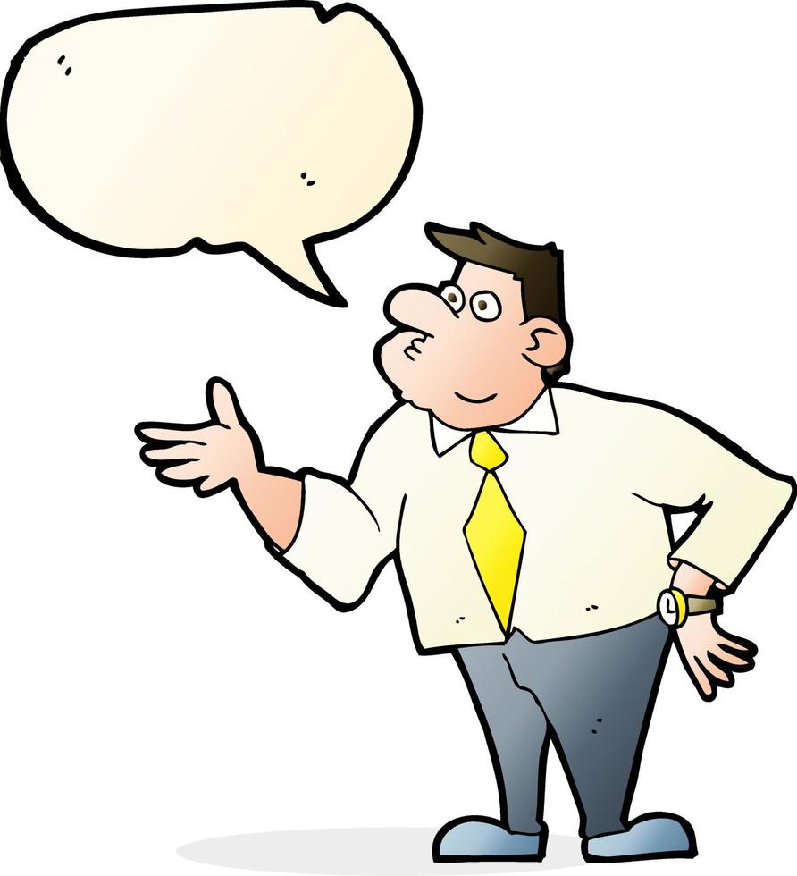 cartoon businessman asking question with speech bubble vector