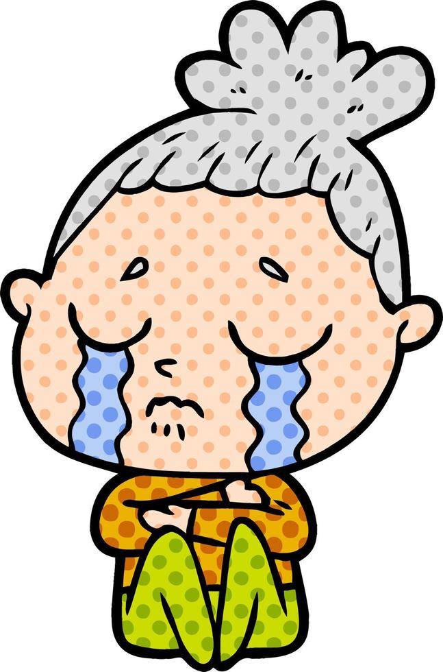 cartoon crying woman hugged up vector