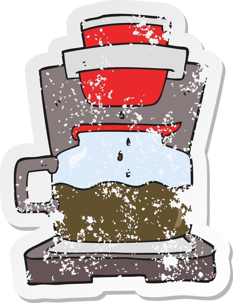 retro distressed sticker of a cartoon coffee maker vector